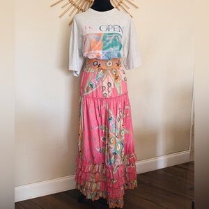 Rampage Pink Floral Paisley Tiered Maxi Skirt